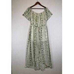 J for Justify Maxi Romper 1X Green White Floral Off Shoulder High Low Skort NWT